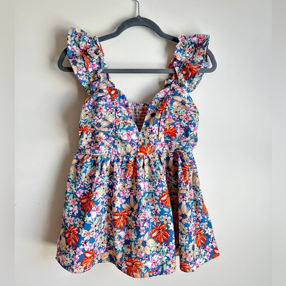 Tops - Multicolored Floral Tank Top with Sweetheart Neckline